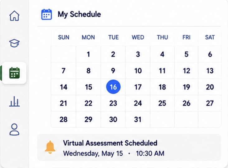 My Schedule calendar with assessment reminder