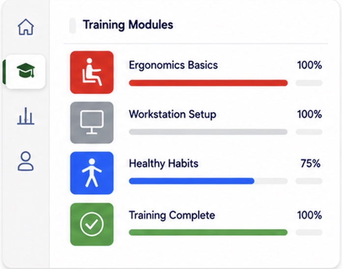 Training modules progress dashboard