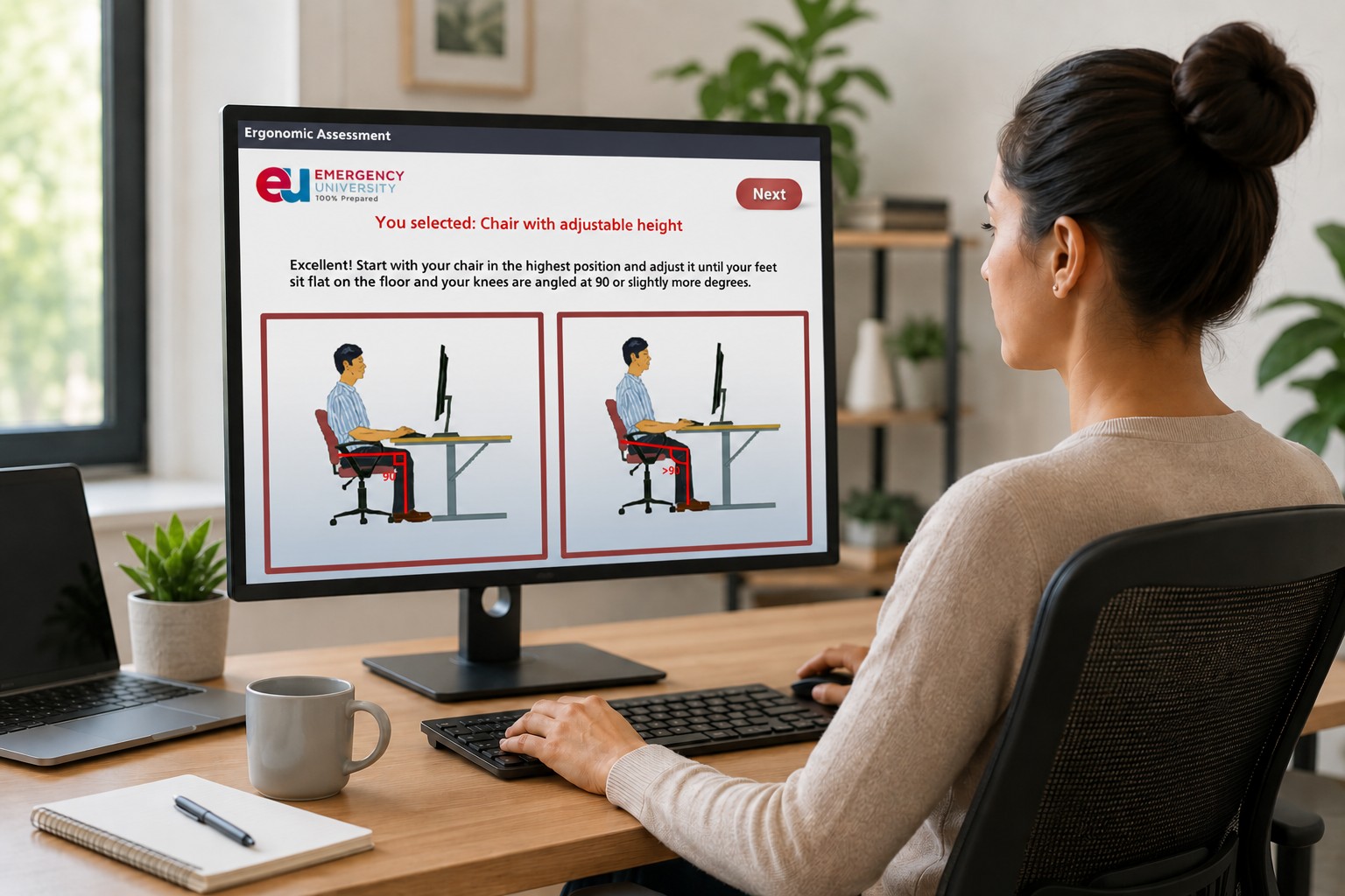 Employee completing an online Virtual Workstation ergonomic assessment at their desk